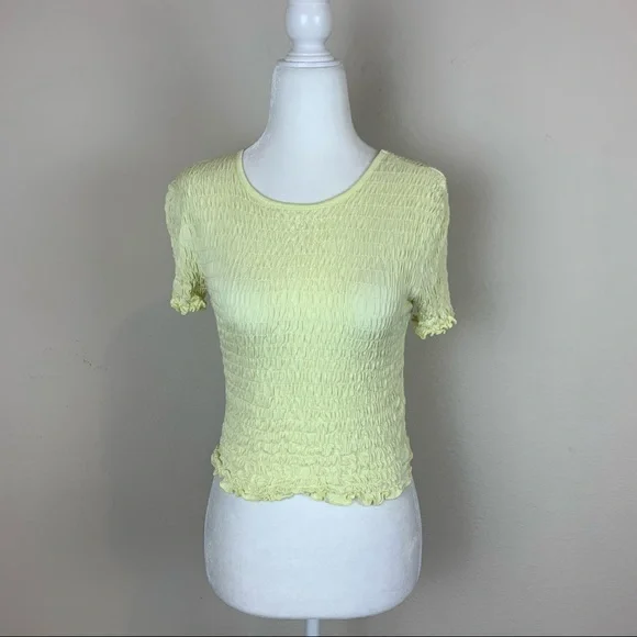 ❌ASOS Miss Selfridge Yellow Smocked Crop Top Size 6 - Picture 1 of 6